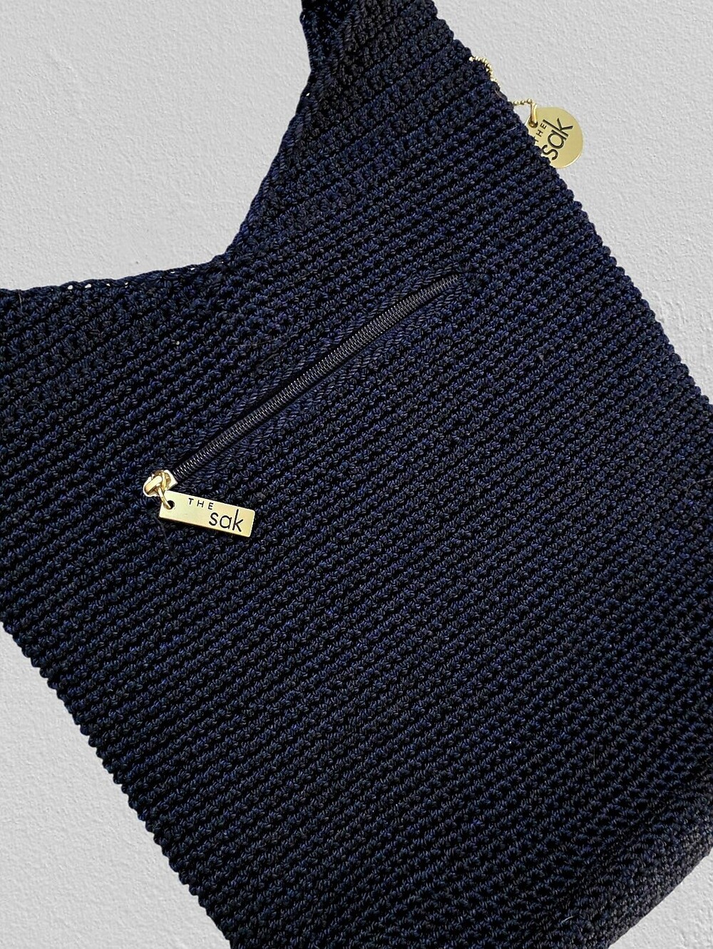 The Sak Dark Navy Crochet Knit Shoulder Hobo Bag Boho Vintage Y2K - Picture 4 of 8